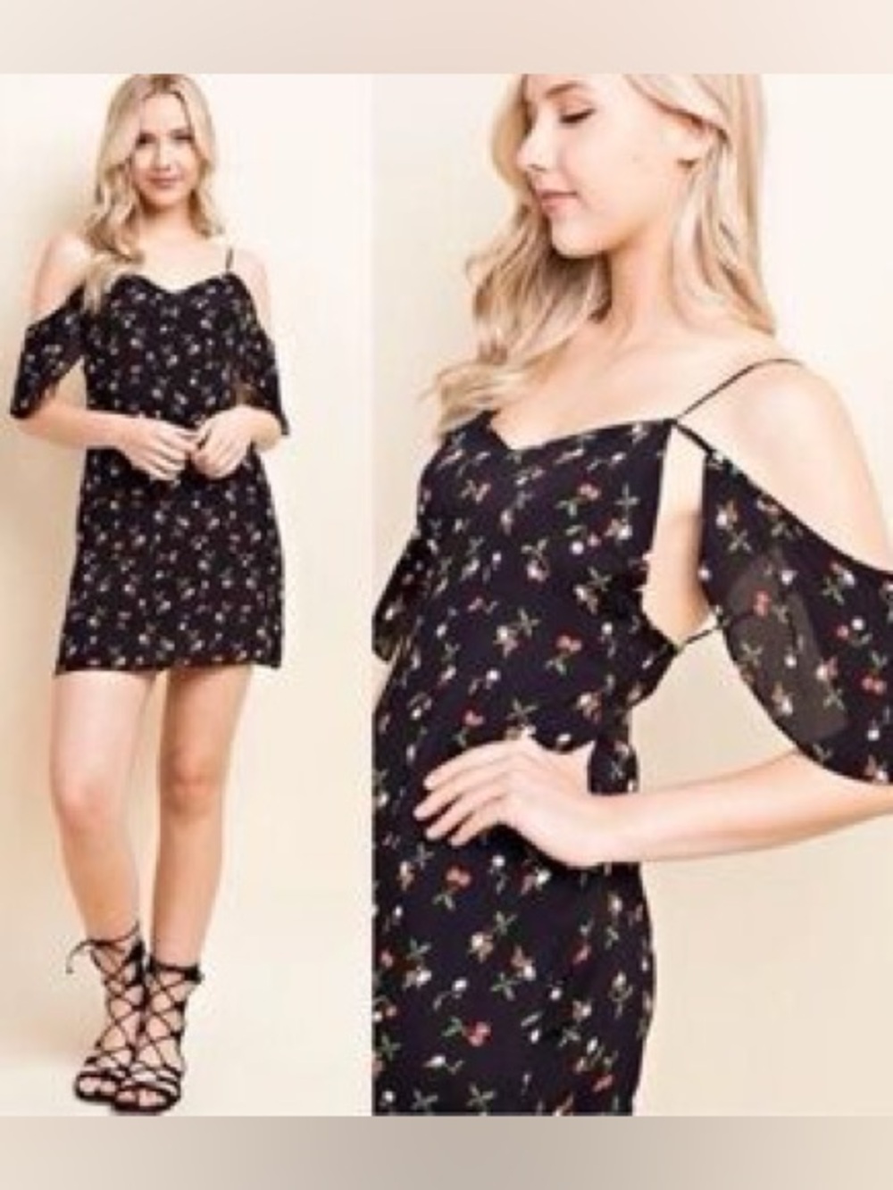 Honey Punch Black Cherry-Print Mini Dress